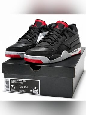 Nike Air Jordan 4 RM GS Black Red Sneakers 7Y New No Lid + Extra Laces